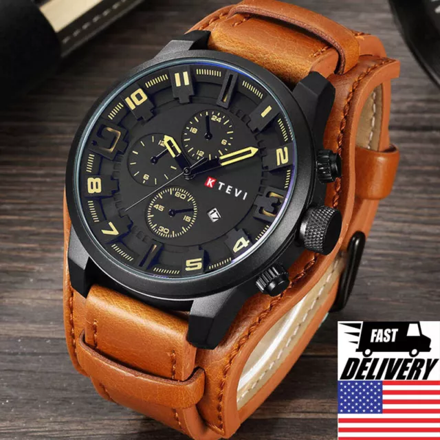 Orologio da polso Curren Uomo Militare al Quarzo Quadrante Grande Casual Cinturino in Pelle Uomo