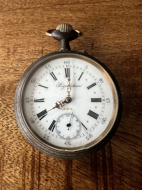 Grande Montre De Poche Régulateur 8 Jours - Argentée - Années 1900 - Fonctionne - Pièce De Collection