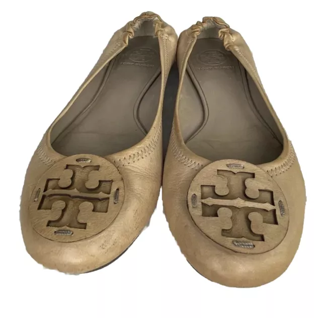 Tory Burch Ballet Flats Round Toe Tan Leather Women’s Shoes Size 9.5