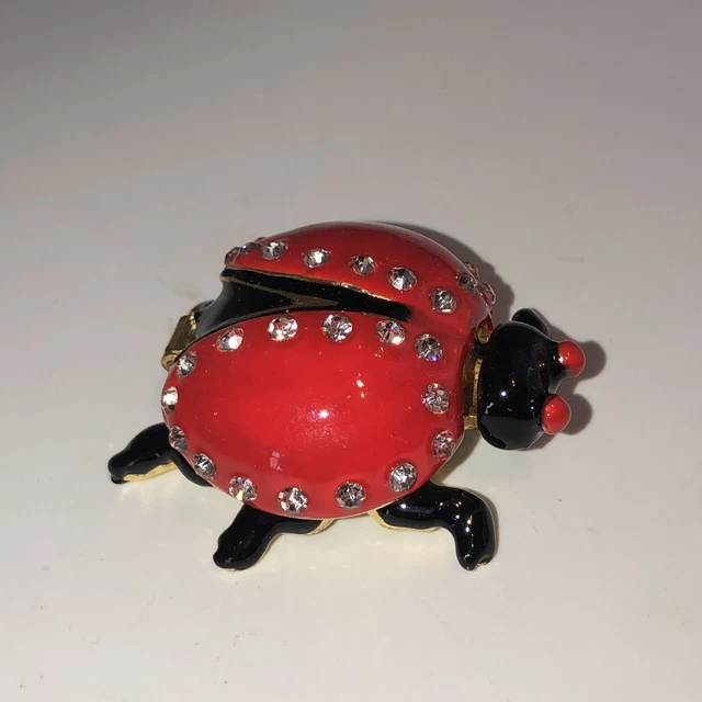 trinket box metal enamel bejeweled ladybug ￼