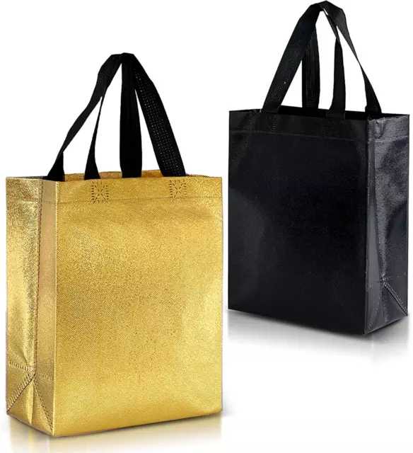 Medium Size Set of 12 Reusable Gift Bags With 6 Black Gift Bags 6 Gold Gift Bags