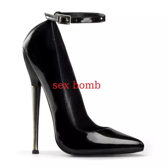 SEXY scarpe NERE vernice Estreme FETISH DA URLO Tacco metal 16 cm dal  35 al 44