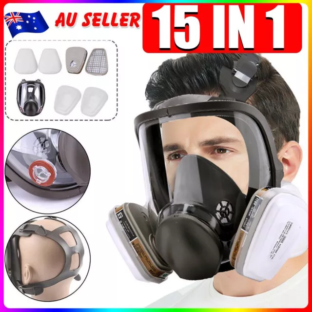 15 in1 Full Face Gas Mask Combination 6800 w/Filter Box Facepiece Respirator kit