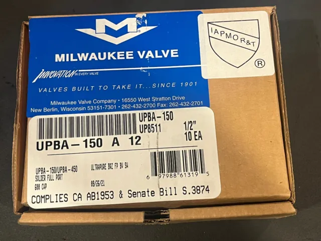 Box 10 Milwaukee UPBA150 1/2" Full-Port DOMESTIC LF Bronze  Ball Valve, 600 WOG