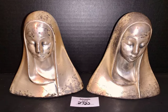 Vtg JB Jennings Bros. Cast Metal Mary Madonna Religious Bookends