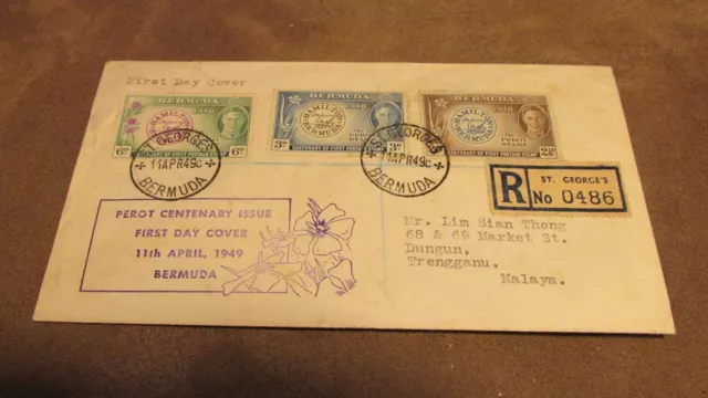 Registered 1949 Bermuda FDC Cover - Perot Centnary - St Georges fr