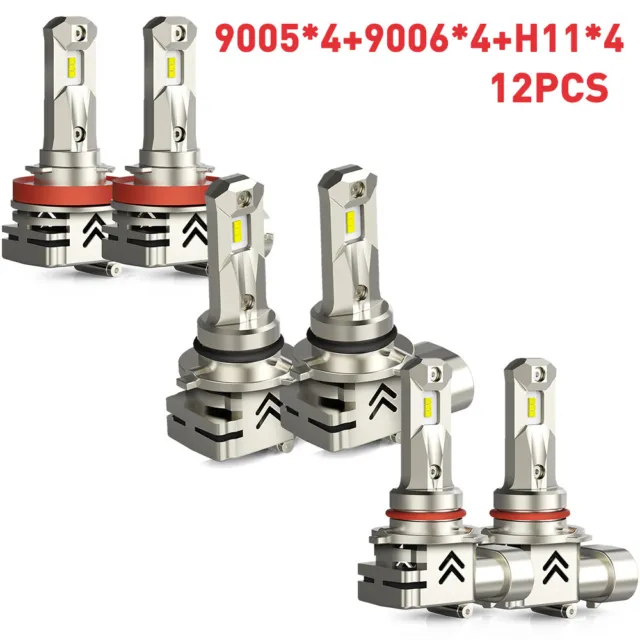 12x 9005 9006 H11 Combo LED Headlight High Low Beam Bulbs Kit 6500K Super White