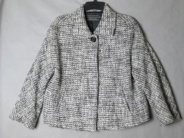 Peruvian Connection Coat Womens 6 Black & White Flowy Alpaca Wool Swing Jacket