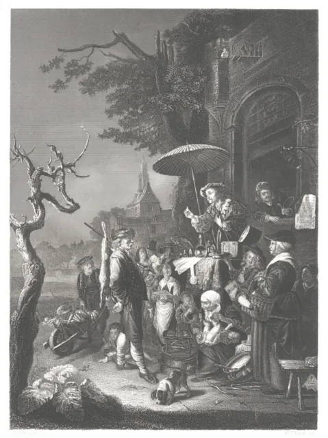 IL CIARLATANO , di  G. DOW ,  incisione , 1850 + PASSEPARTOUT