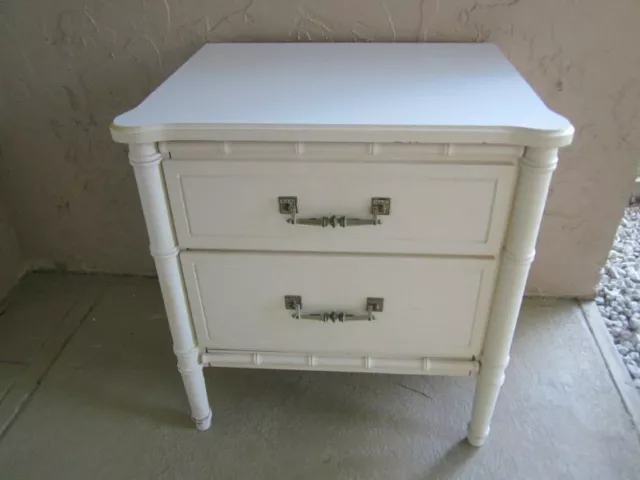One Nightstand 2 Drawer White Faux Bamboo Hollywood Regency Style Vintage