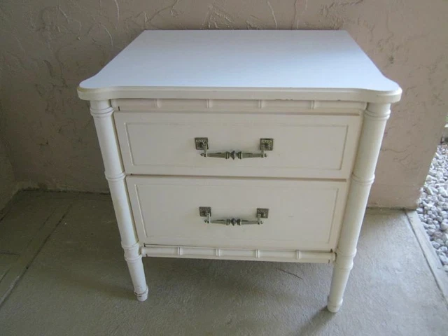 One Nightstand 2 Drawer White Faux Bamboo Hollywood Regency Style Vintage