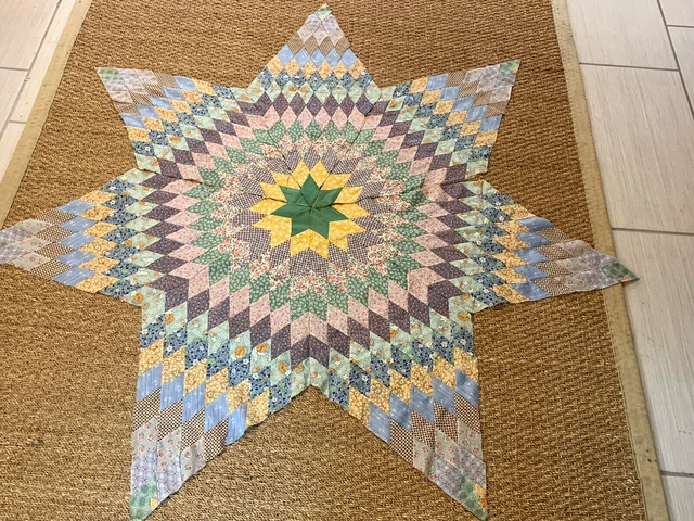 VTG Lone Star Partial Quilt Top Hand Sewn Depression Era Feed Sack Print Fabric