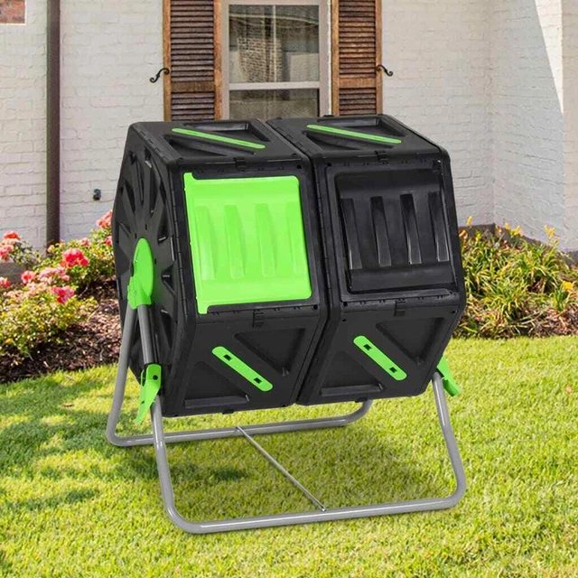 Compostador giratorio doble cámara PP 63x60x74 cm 140 L vidaXL