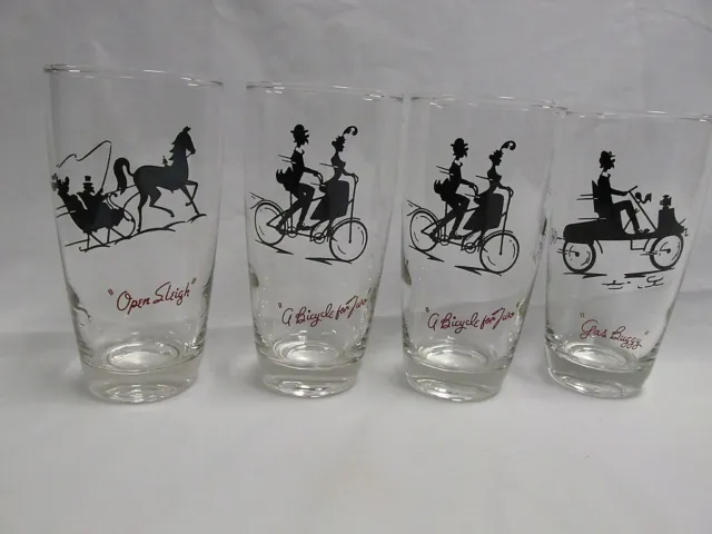 Swanky Swig set of 4 Glasses 16 OZ Silhouette Sleigh Bicycle Motor Car Glasses