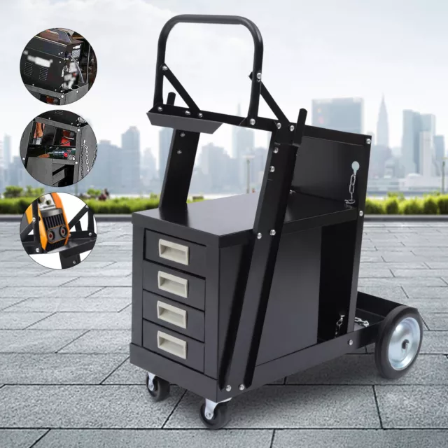 4 Drawers Welding Welder Cart MIG TIG ARC Plasma Cutter Tank Storage Black