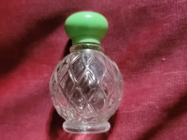 Vintage Cute Avon EMPTY Perfume Bottle Clear Glass Mint Green Top