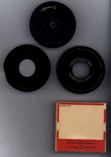 CARRETE DE RECEPCIÓN DE GRABACIÓN 16 mm para película de 100' hecha por Eastman Kodak en caja 3 piezas
