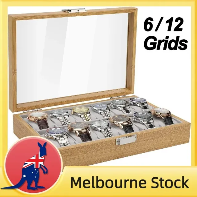 6 / 12 Grids Retro Wooden Watch Box Jewelry Display Storage Case Organizer Gift