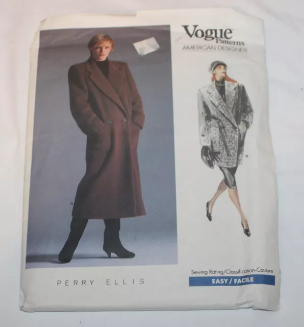 VTG VOGUE AMERICAN Designer Perry Ellis 1935 Size 10 Pattern Coat $14. ...