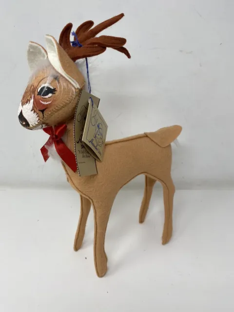 ANNALEE 1999 Christmas Reindeer Santa Hat Figurine 12” With Tags