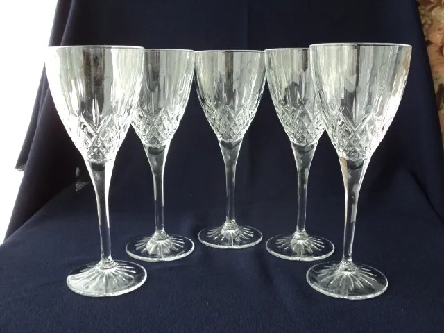 Royal Doulton Crystal "Earlswood" Wine Water Goblets Diamond Cut  21cm Tall x 5
