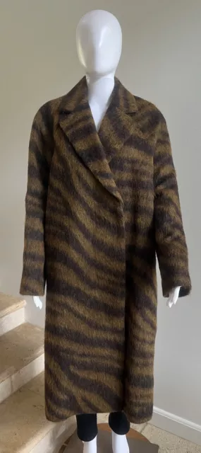 NEW COS RECYCLED Wool Blend Tiger-Print Fuzzy Coat Jacket Size 10 ...