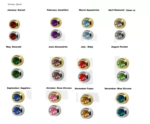 Surgical  Steel Ear Piercing Stud Earrings Birthstone Colour Crystal Gem Earstud