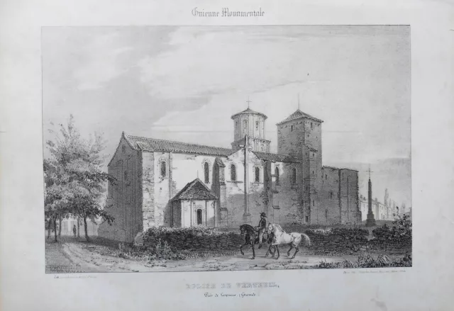 Lithographie XIXème - Église de Verteuil - Gironde - Aumont - Philippe