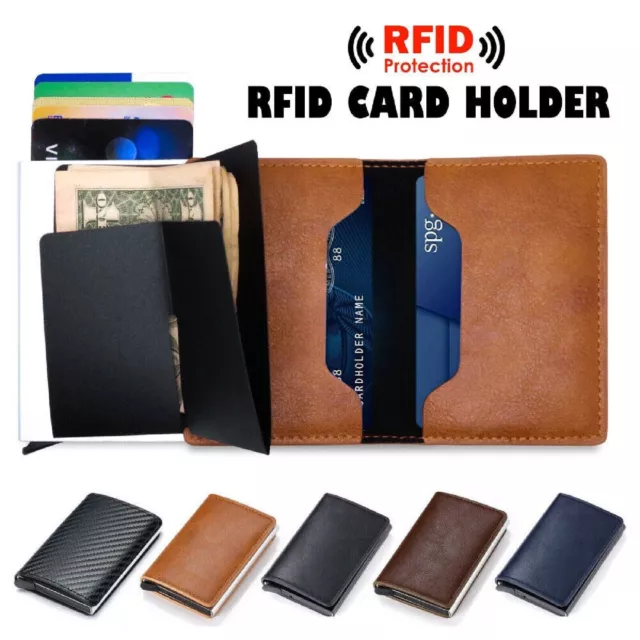 Mens RFID Blocking Wallet Slim Wallet Leather Wallet ID Credit Card Holder Case