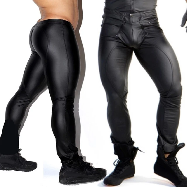 Pantaloni Legging In Pelle PU versatili da Uomo Pantaloni con Borsa Aperta
