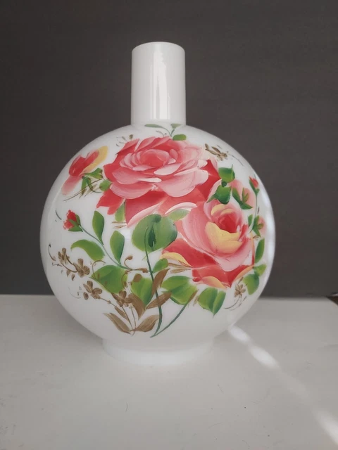 Vintage Milk Glass Hurricane Chimney Globe Shade Real Hand Panted roses 4" fit