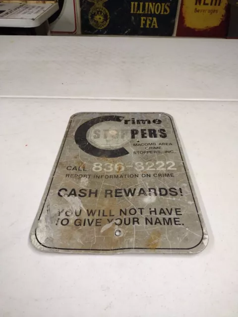 Vintage 18" SSA Macomb Illinois Crime Stoppers Cash Rewards! Sign