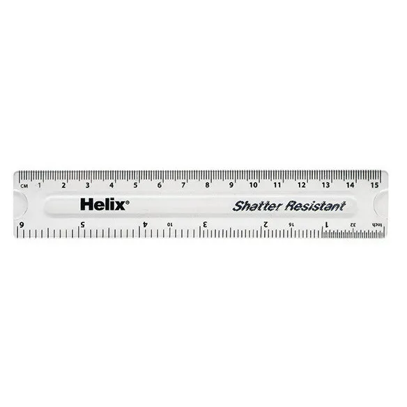 Helix 15cm Ruler Clear SHATTER RESISTANT School Exam 6 Inch Rulers Measuring