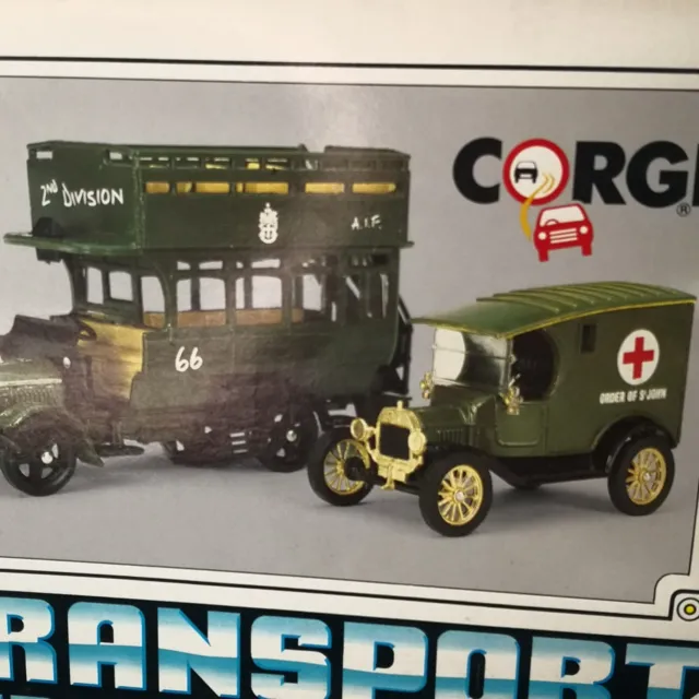 Corgi 2er Set Militärtransport durch die Zeitalter Armee Thornycroft Bus Modell T Van