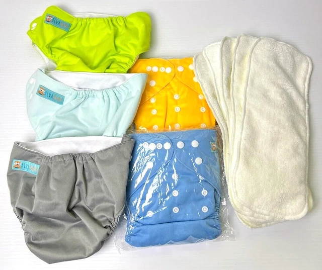 NEW ALVABABY Cloth Diapers Adjustable Washable 5 Pack with 5 Inserts 6-33lbs