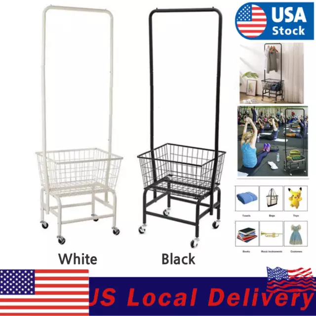 Rolling Heavy Duty Laundry Basket Wheel Cart with Wire Storage Rack Hanger Rack Rolling Heavy Duty Laundry Basket Wheel Cart with Wire Storage Rack Hanger Rack