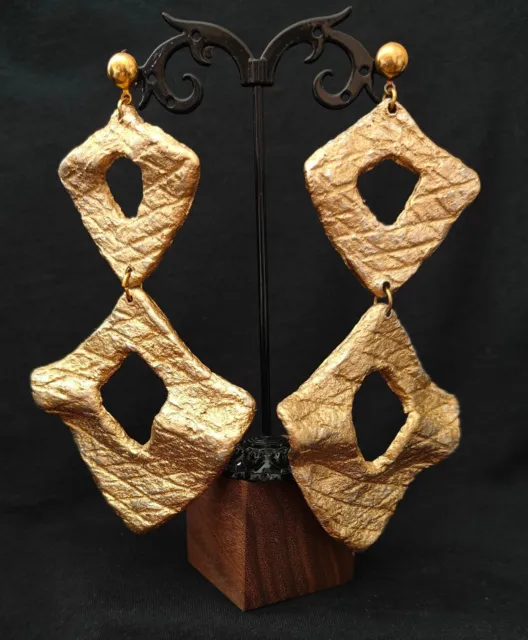 Rara Avis by Iris Apfel Recycled Papier Mache Drop Earrings Gold/Pierced - NIB