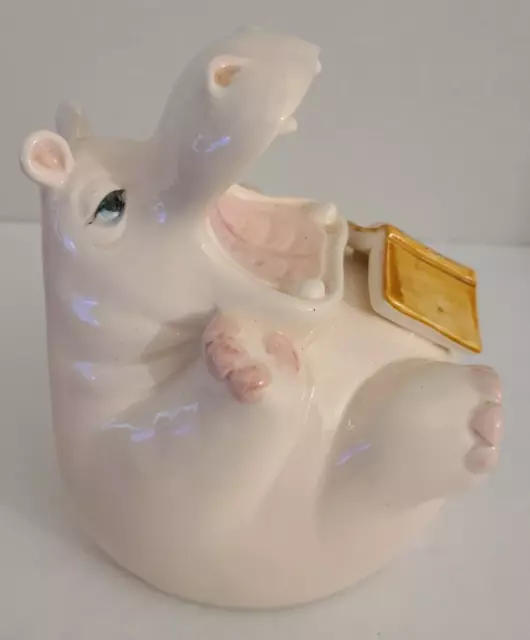 Fitz & Floyd Pink Hippo Bookend 1980 Ceramic Whimsical "HIPPO CRACY" Bookend
