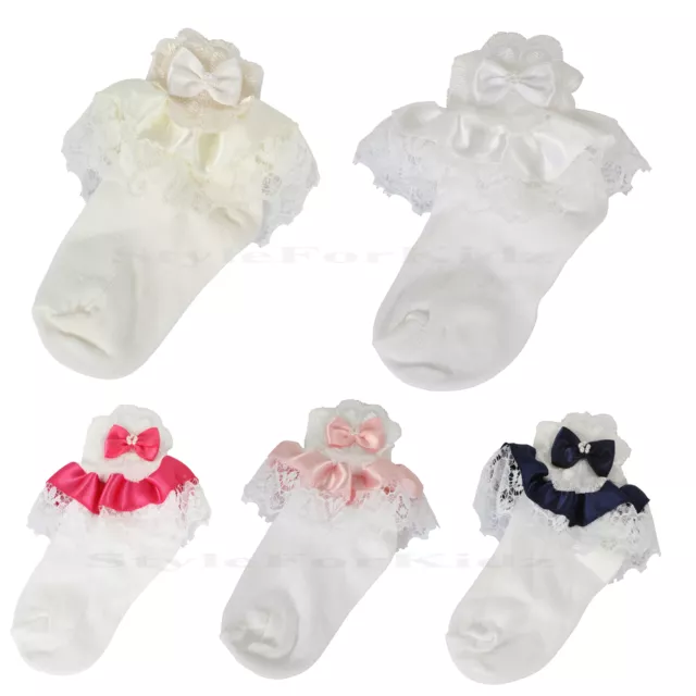 Baby Girls Frilly Lace Socks Christening Wedding Party Occasion Socks