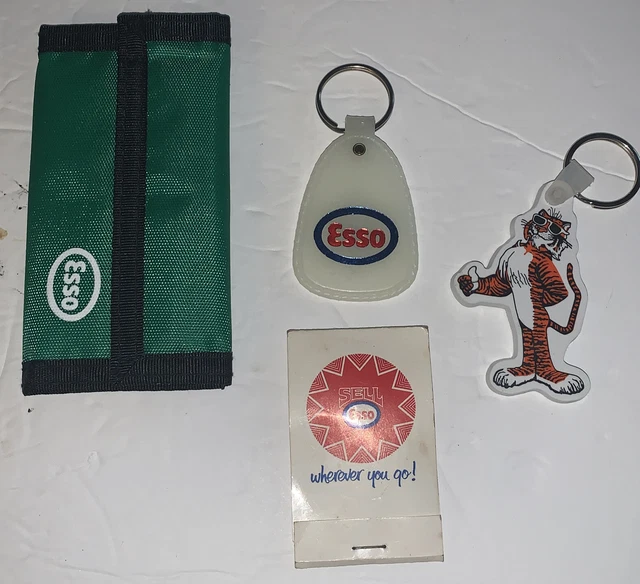 Vintage ESSO Advertising Keychains, Wallet, Thread/Needle Repair Kit—NOS Lot