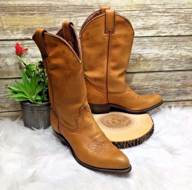 VINTAGE TAN BROWN Leather Western Riding Mid Calf Cowboy Boots 6.5 M ...