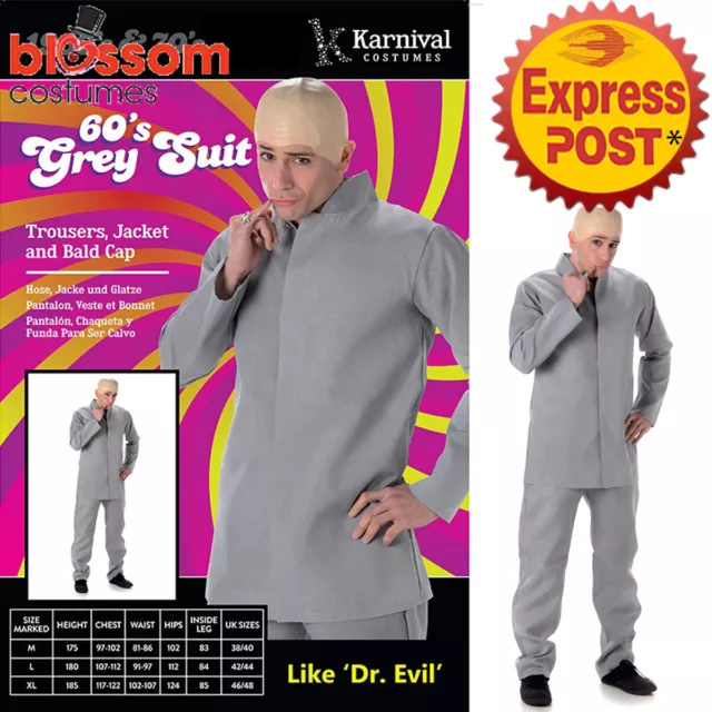 CA246 60s Grey Suit Austin Power Dr Evil Shag Groovy Mens Fancy Dress Up Costume