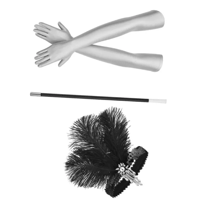 Women Flapper Accessories Party Costume Vintage Feathers Headband Gloves