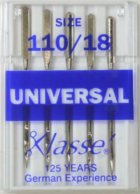 Klasse Sewing Machine Needles UNIVERSAL Size 110/18, Pack of 5, Tracked Post