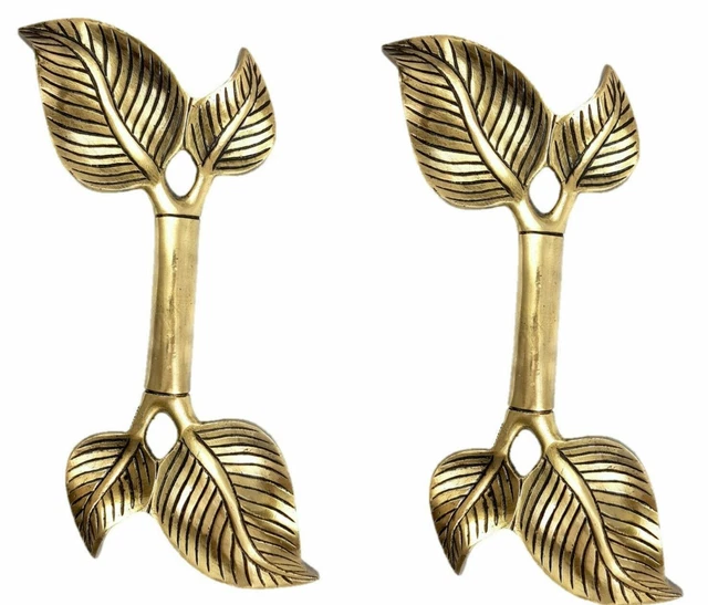 Twin Leaf Design Vintage Antique Style Handmade Brass Big Gate Door Handle Knob