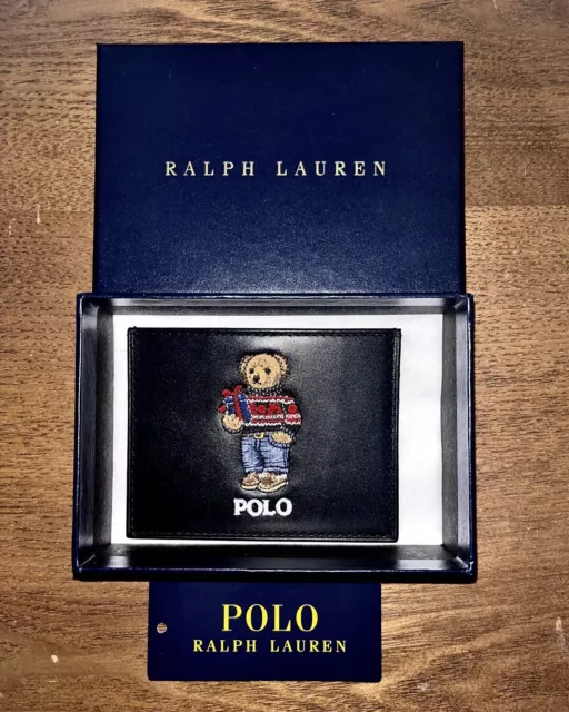 Polo Bear Ralph Lauren Embroidered Leather Wallet Slim Card Case