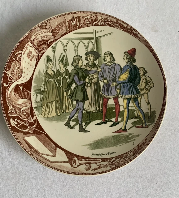 assiette décorative  polychrome faience de sarreguemines jeanne d’arc