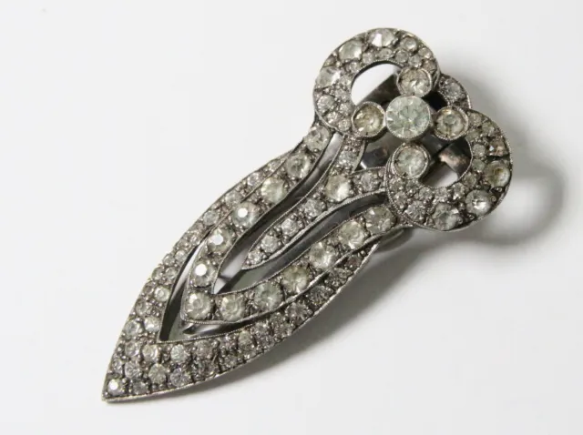 Antique 1930s Art Deco solid Silver paste Dress Clip 30g rhinestones