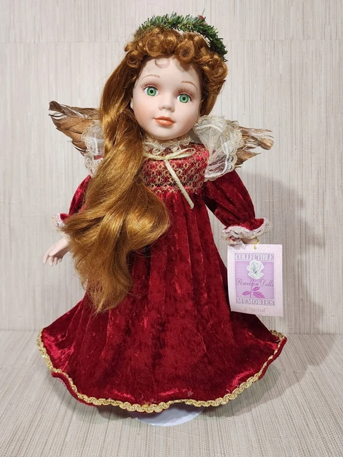Collectible Memories Porcelain Doll - Crystal Angel with Red Head and Dress 17in