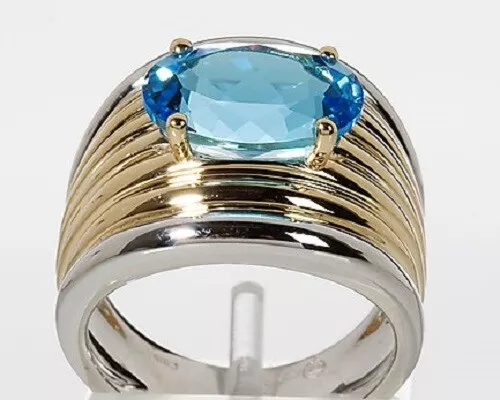 Schmuck Ring Gelb- und Weißgold 585 Blautopas 4,16ct RW19 Ä93